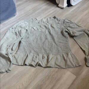 Anthropologie Sage Green Smocked Peasant Blouse